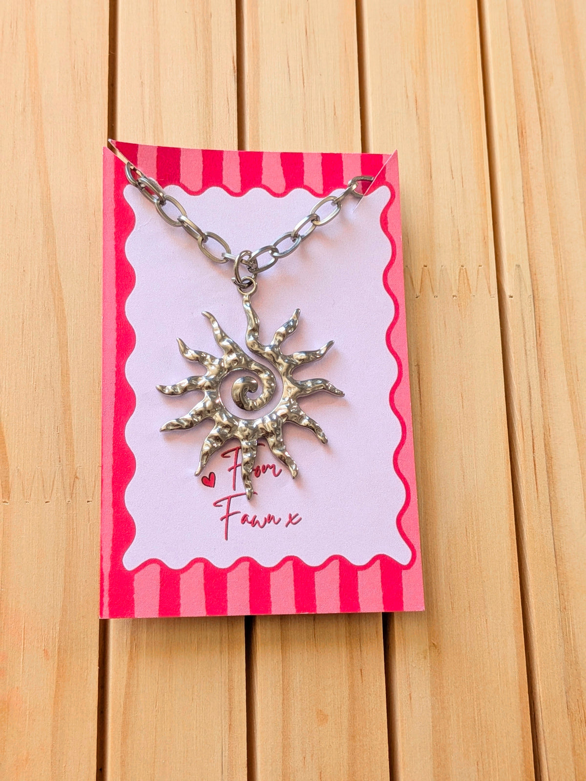 Silver Sun Link Charm Necklace