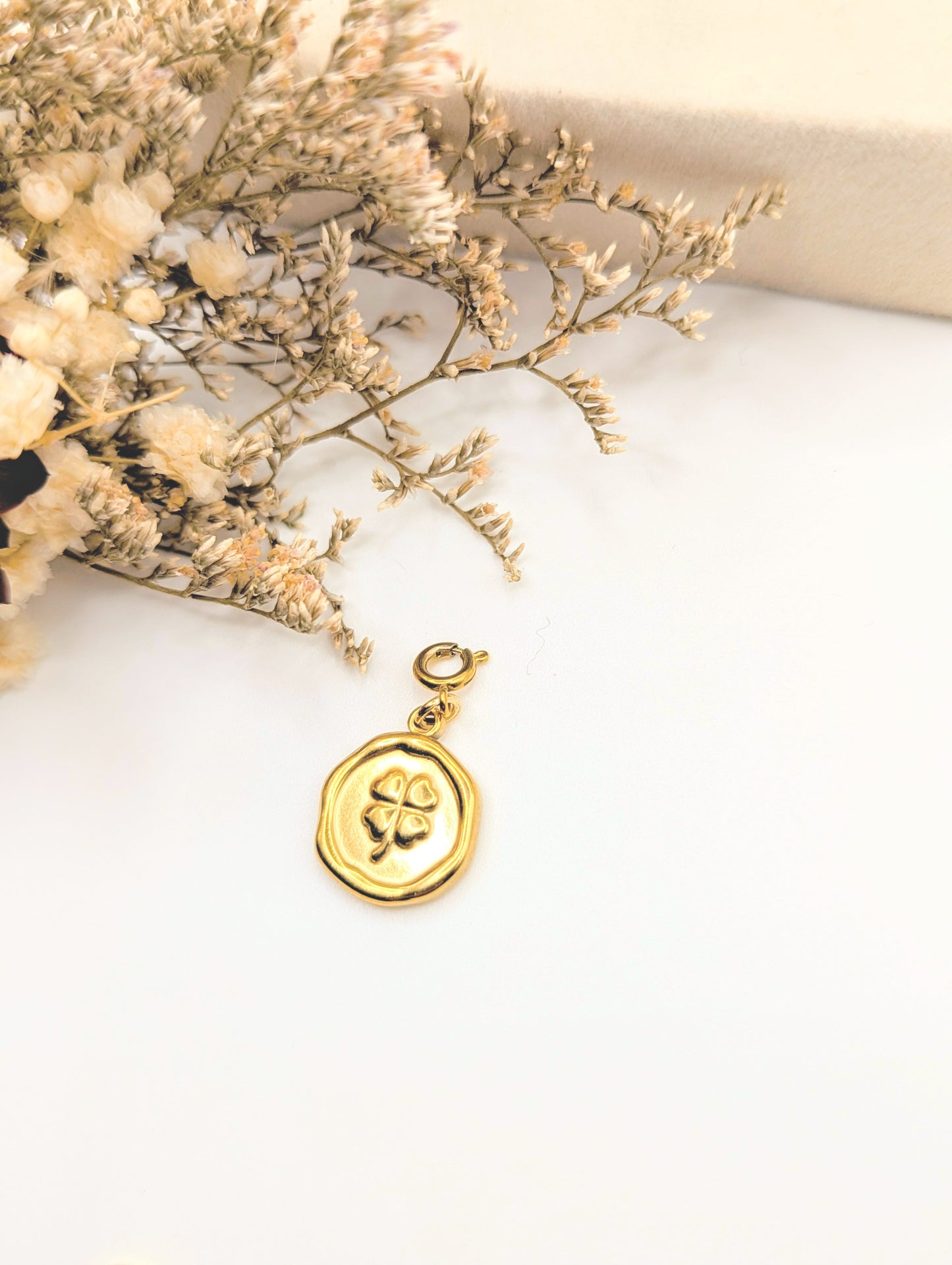 Four Leaf Clover Coin Charm (Gold)