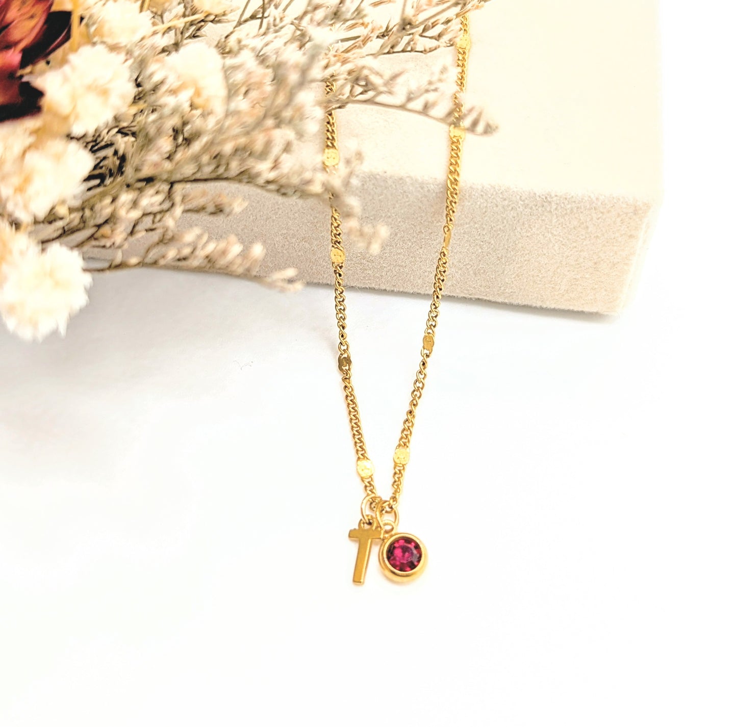 Truly Yours Initial & Birthstone Necklace (Gold)
