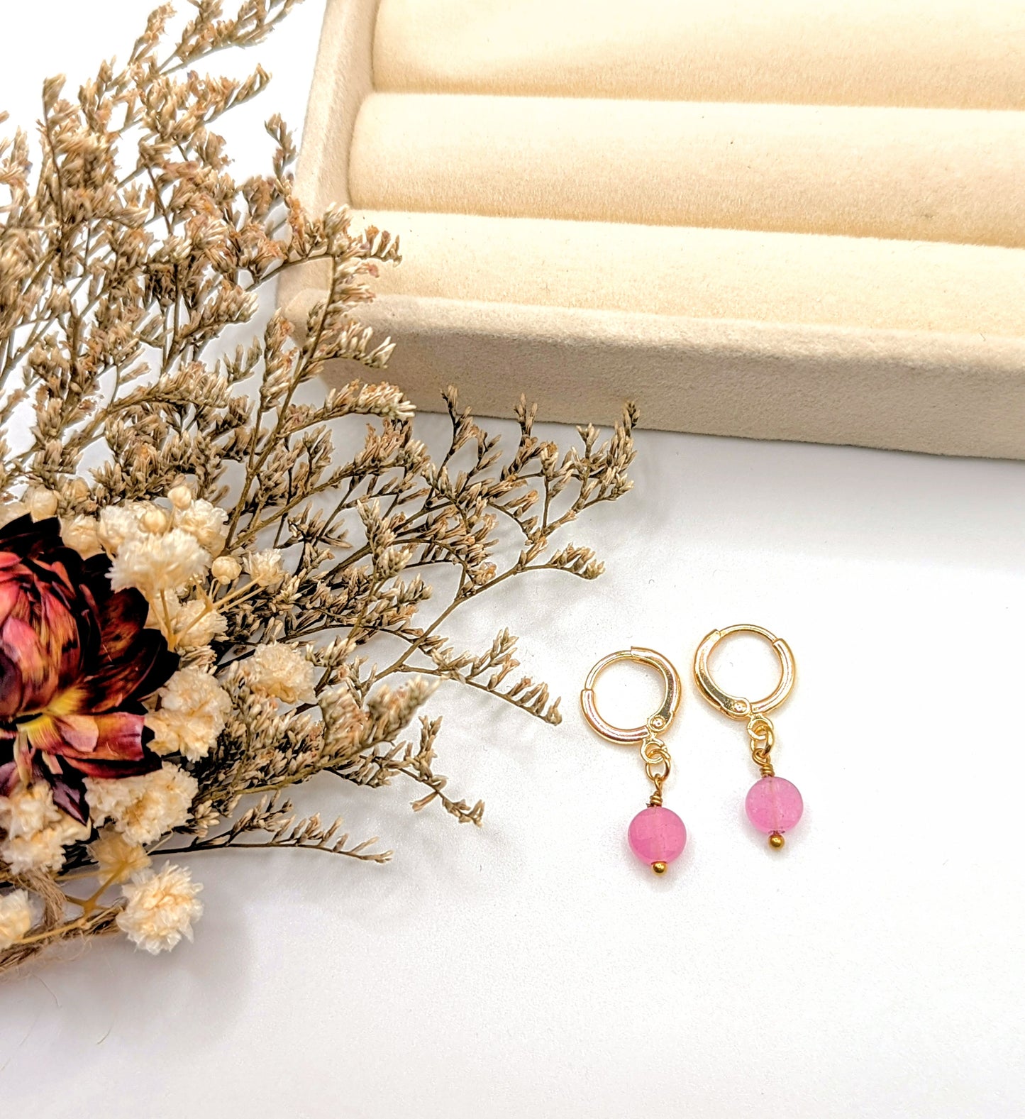 Pink Crush Huggie Charm Earrings (Gold)