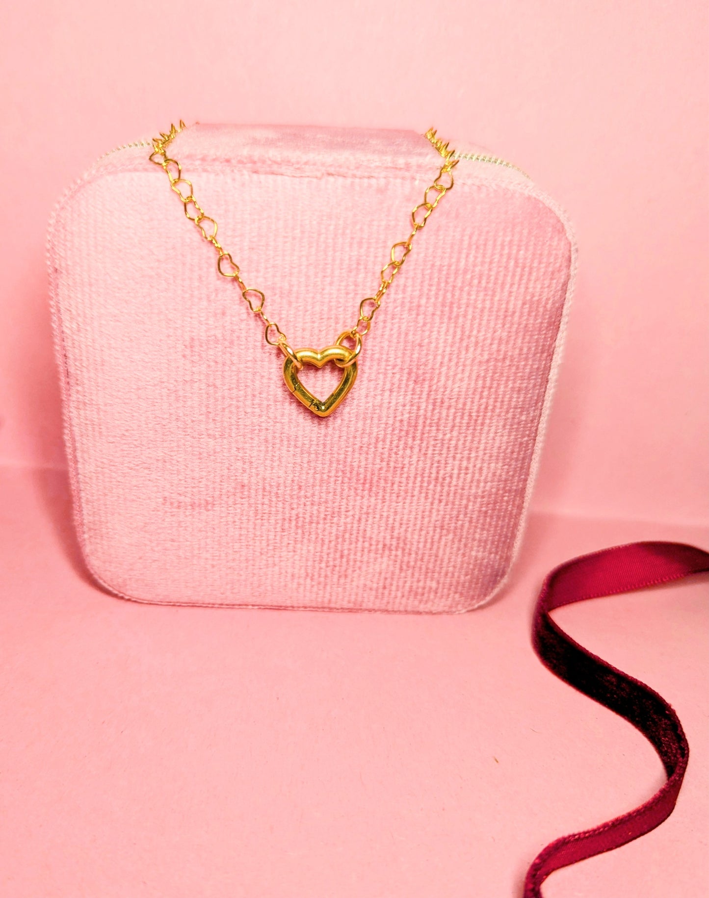 Heart Carabiner Charm Necklace (Gold)