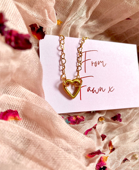 Heart Carabiner Charm Necklace (Gold)