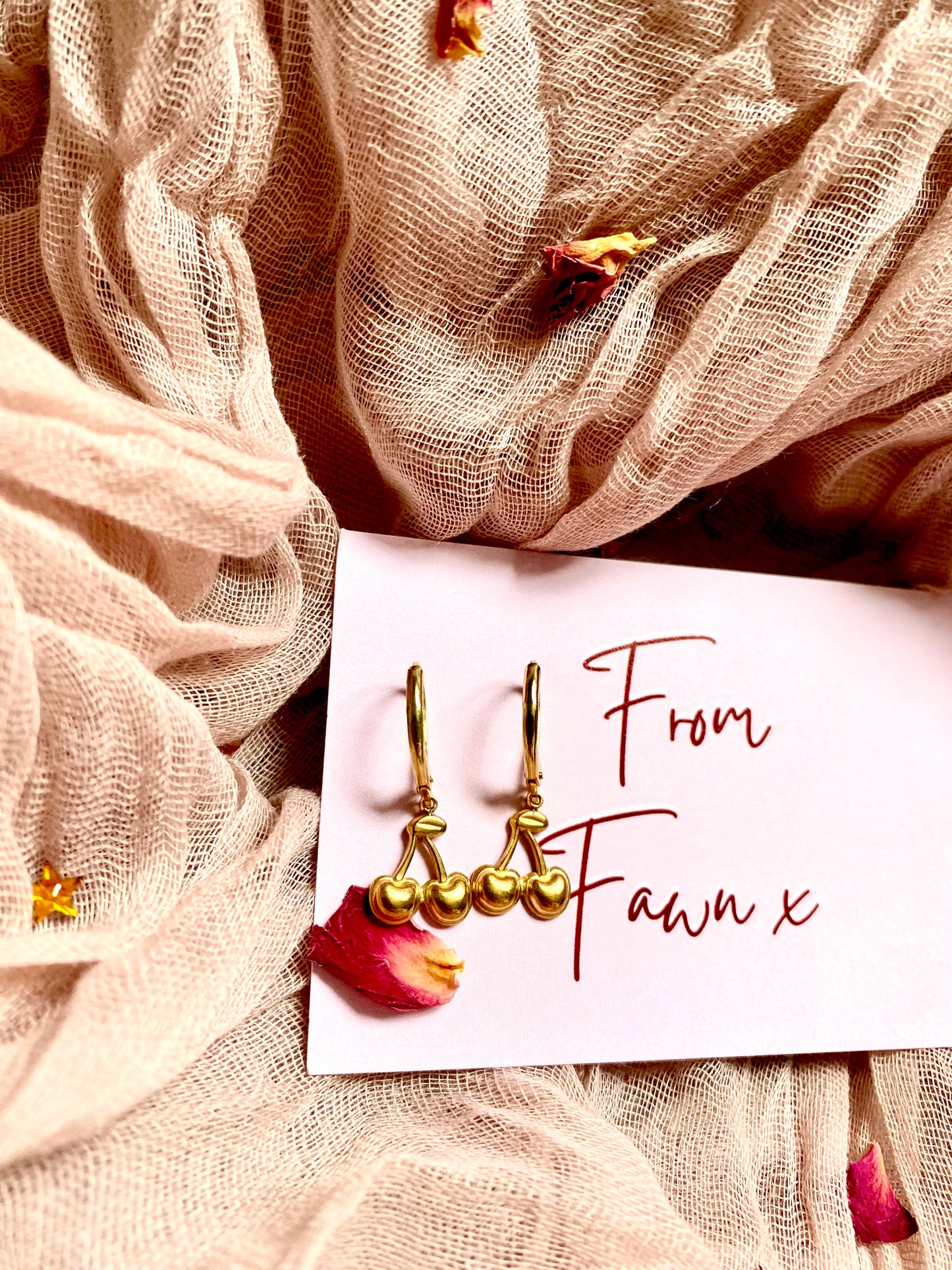 Cherry Drops Huggie Earrings (Gold)