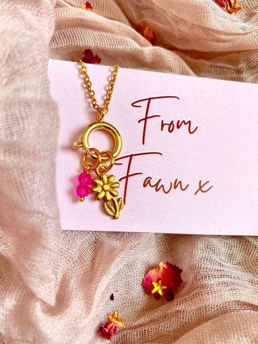 Floral Charm Necklace  (Gold)