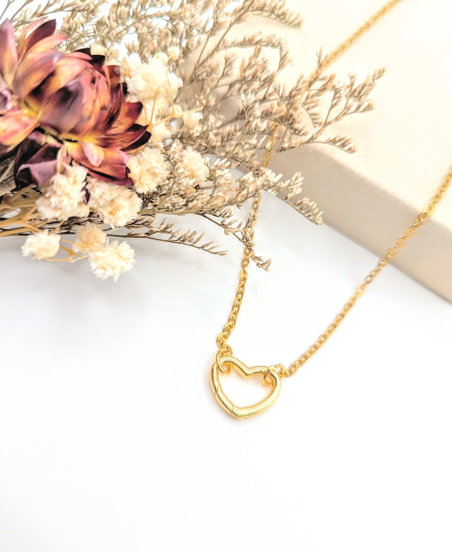 Heart Carabiner Charm Necklace (Gold)