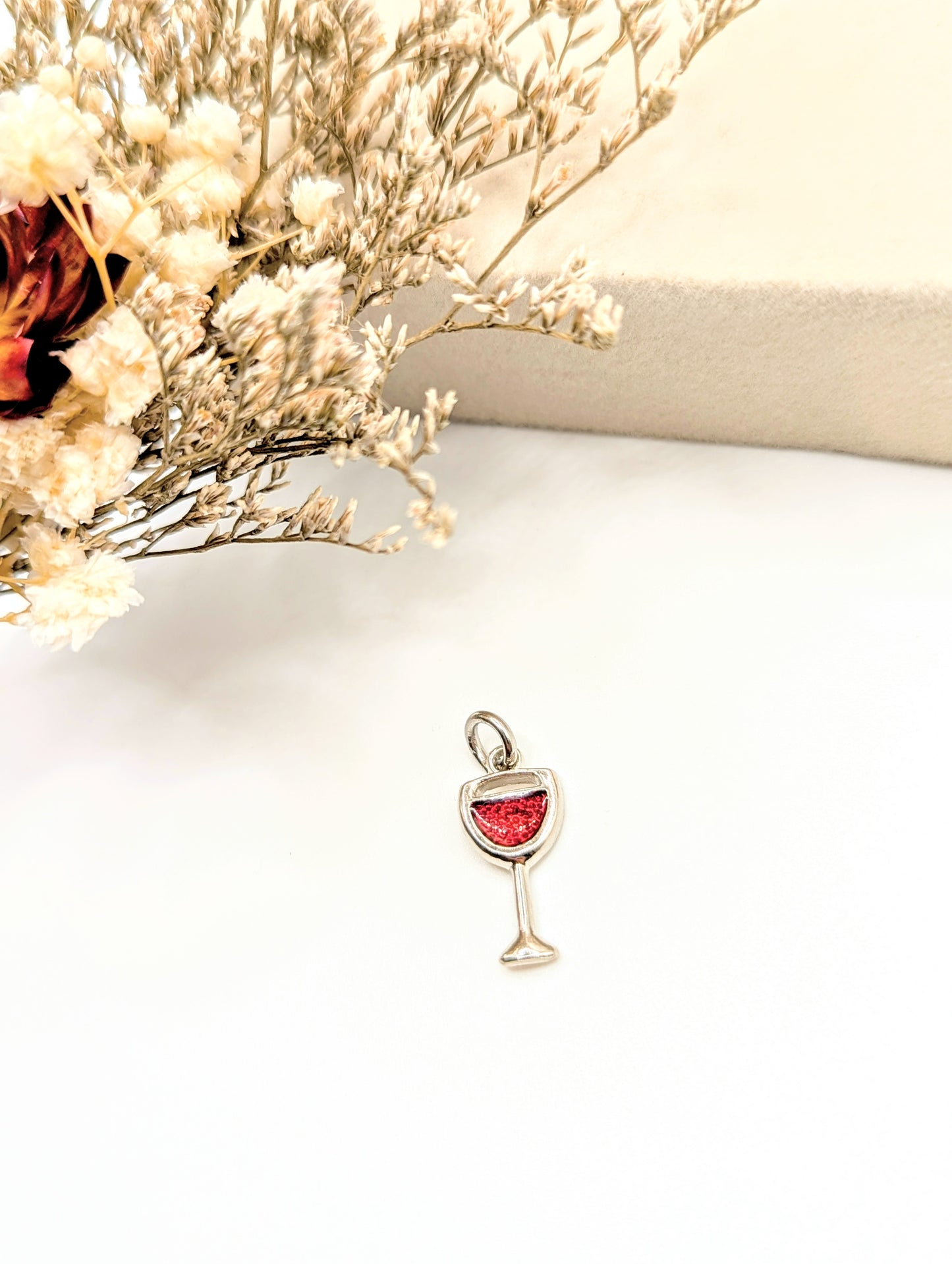 Wine Glass Half Full Charm (silver)