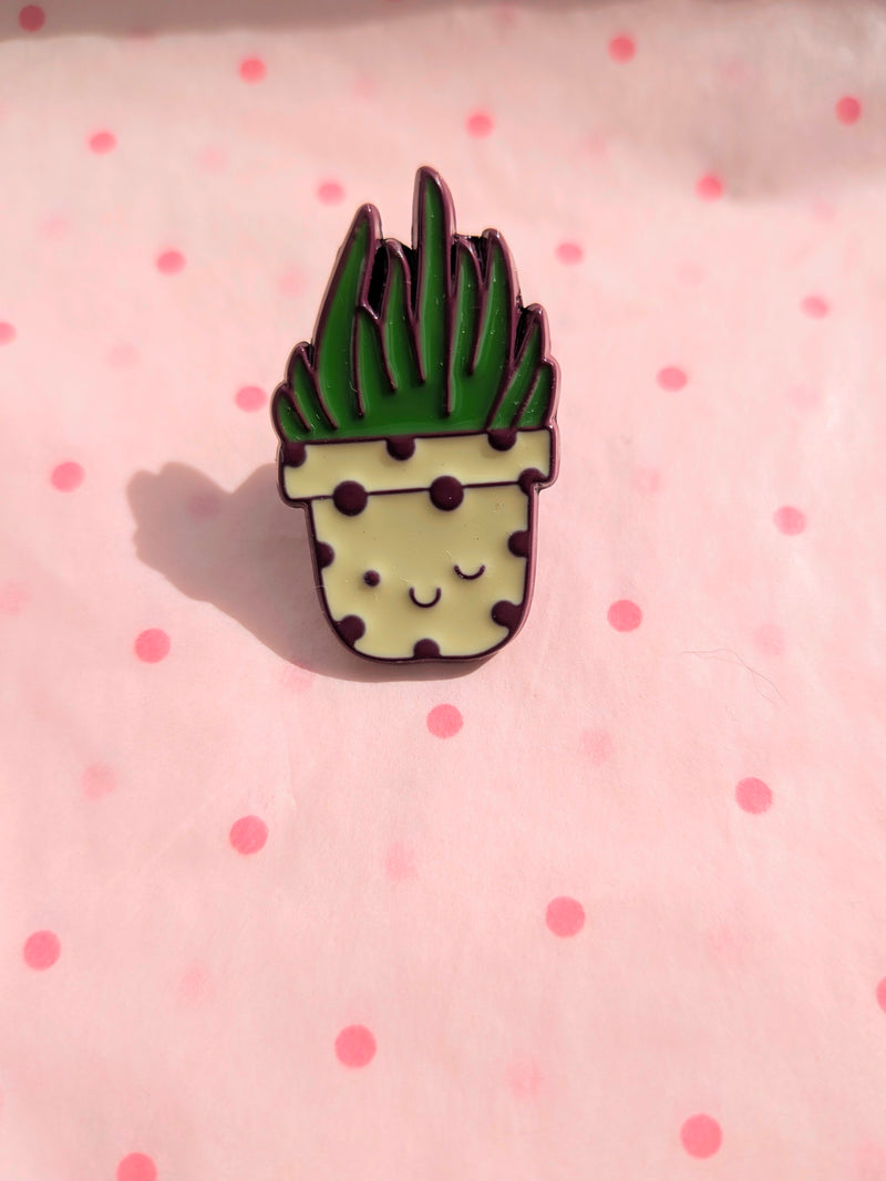 Winking Pot Plant Enamel pin badge