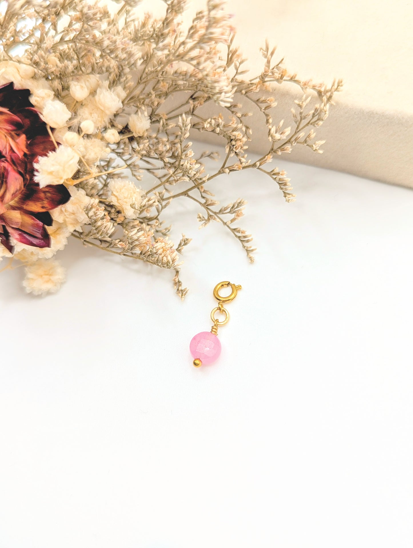Tiny Pink Gem Charm (Gold)