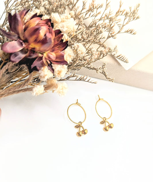 Cherry Drops Hoop Earrings (Gold)